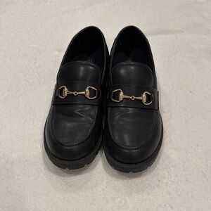 Black Loafers with Gold Buckle